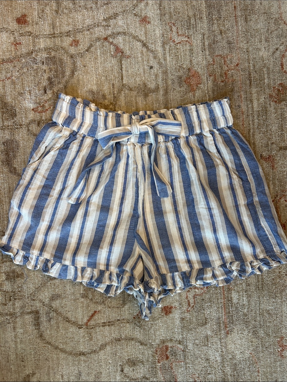 Angie Blue and White Striped High-Waist Paperbag Shorts